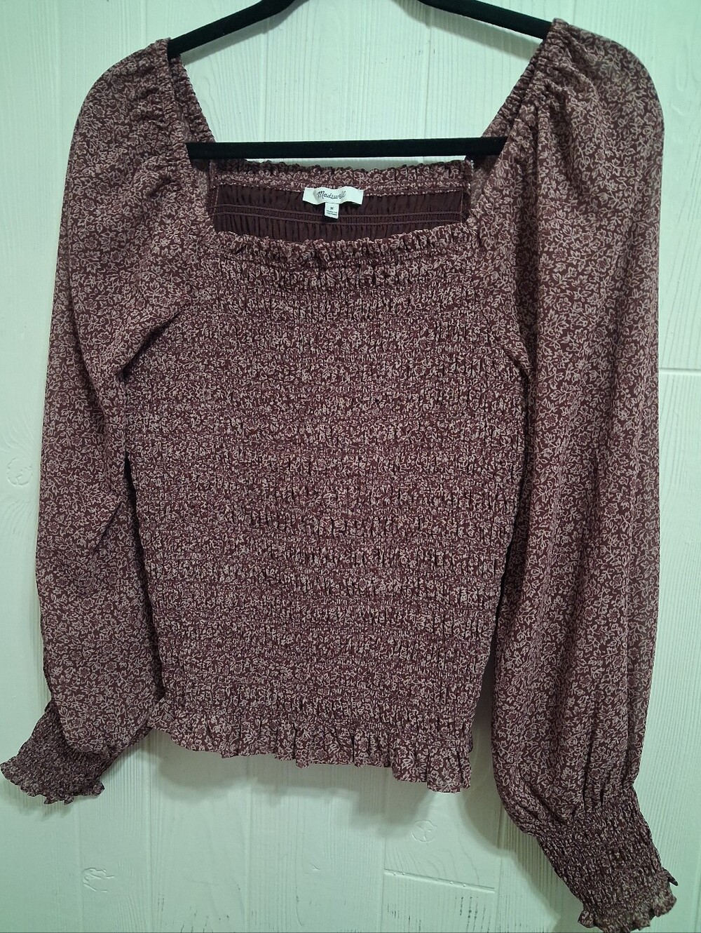 Madewell Mauve Floral Smocked Off-Shoulder Top